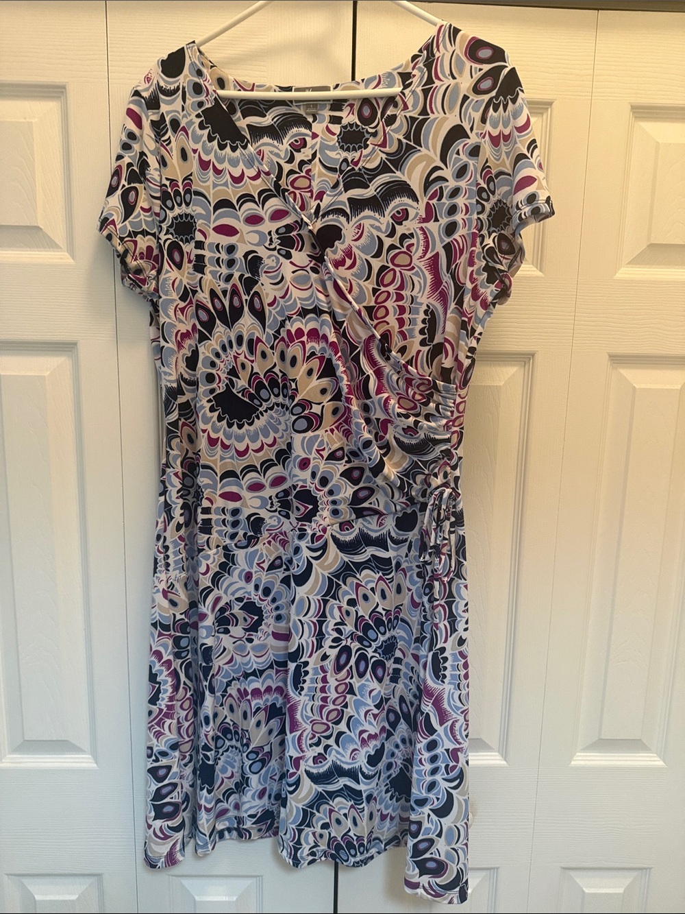 Women’s Printed Dress in Navy, Plum, and Cream
